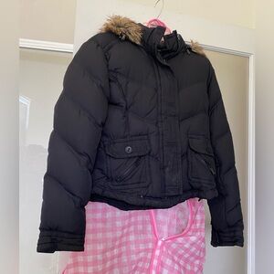 Calvin Klein Black Puffer Jacket with Faux Fur